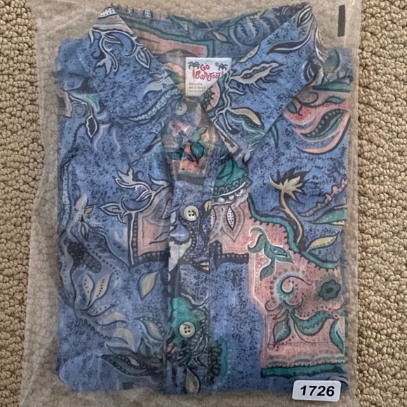 GO BAREFOOT Reverse Print Blue Hawaii Aloha Hawaiian Shirt Men L Large - Picture 6 of 6